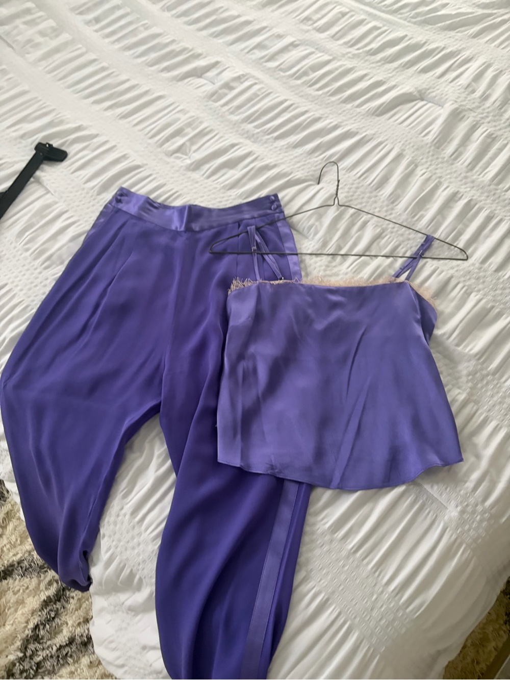 Fleur du Mal Lavender Satin Wide-Leg Pants & Camisole Set